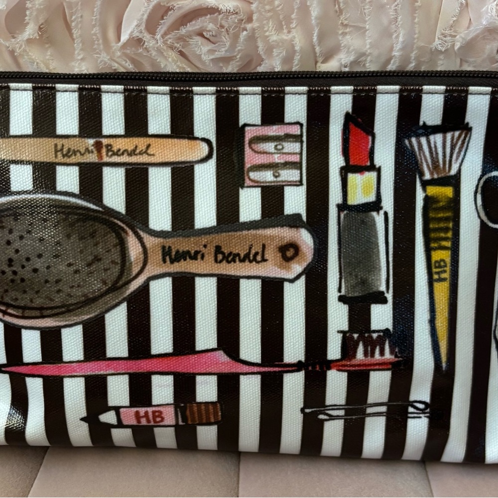 Vintage Henri Bendel Brown and White Striped Makeup Pouch
